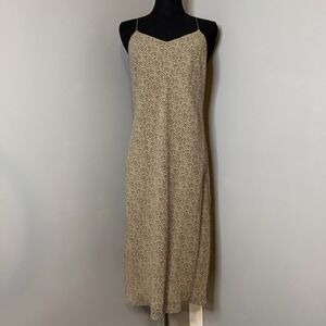 Vtg Y2K Ann Taylor Silk Mini Leopard Midi Slip Dress 8 Boho Chic Indie Neutral